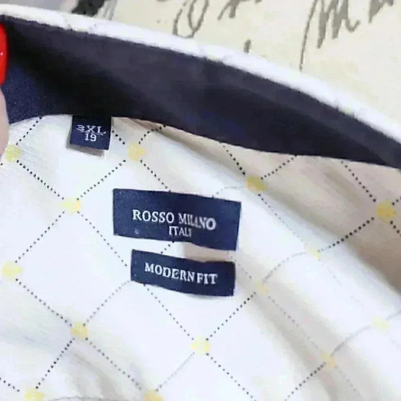 Rosso Milano Italy Modern Fit 3XL white w/blue/yellow square pattern, button dow - Picture 12 of 12